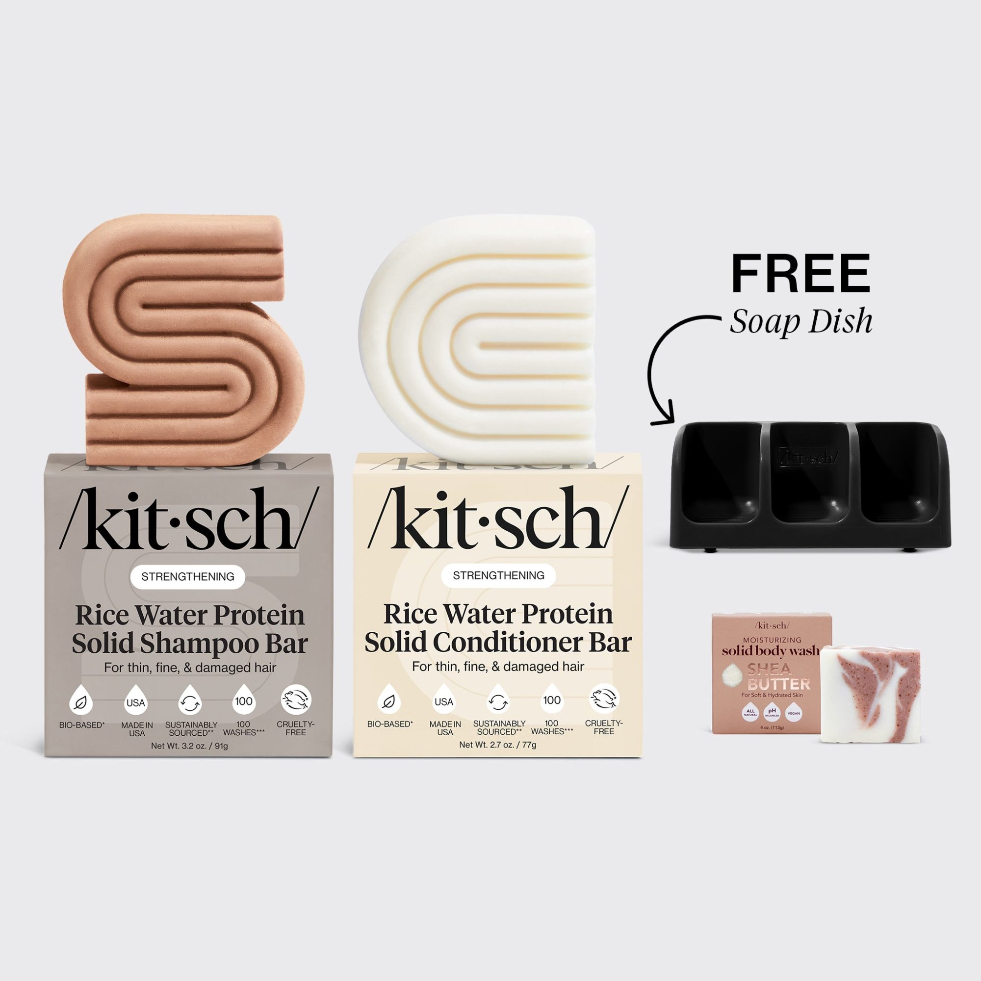 Strengthening Rice Water Black Self Draining Soap Dish Bundle